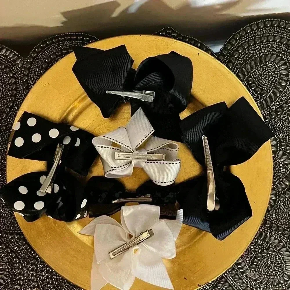 LOT OF 5 GIRLS HAIRBOWS BLACK/ BLACK&WHITE